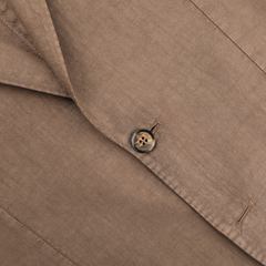 Close-up of the L.B.M. 1911 Light Brown Washed Linen Blazer, showcasing its luxurious Italian linen, buttonhole, and meticulous stitching detail.