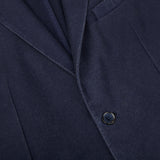 A close up of a Dark Blue Washed Wool Cashmere Blazer by L.B.M. 1911, a seasonal blazer made in Italy.