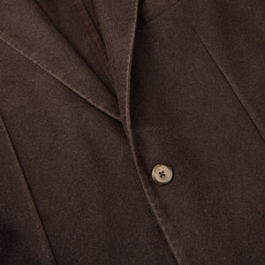 A close up image of a Dark Brown Washed Wool Flannel Blazer by L.B.M. 1911.