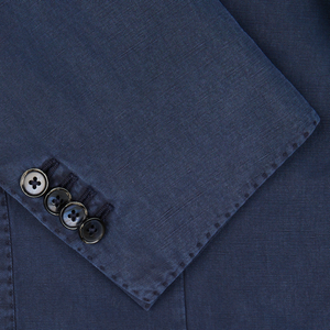 Close-up of a Navy Blue Washed Cotton Linen Blazer sleeve with buttons, showcasing fine Italian tailoring by L.B.M. 1911.