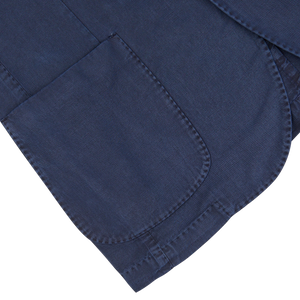 Navy blue Washed Cotton Linen blazer made in Italy with detailed stitching and a pointed hem by L.B.M. 1911.