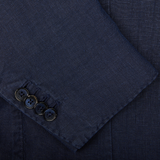 Close-up of a L.B.M. 1911 Navy Blue Washed Linen Blazer with buttons.