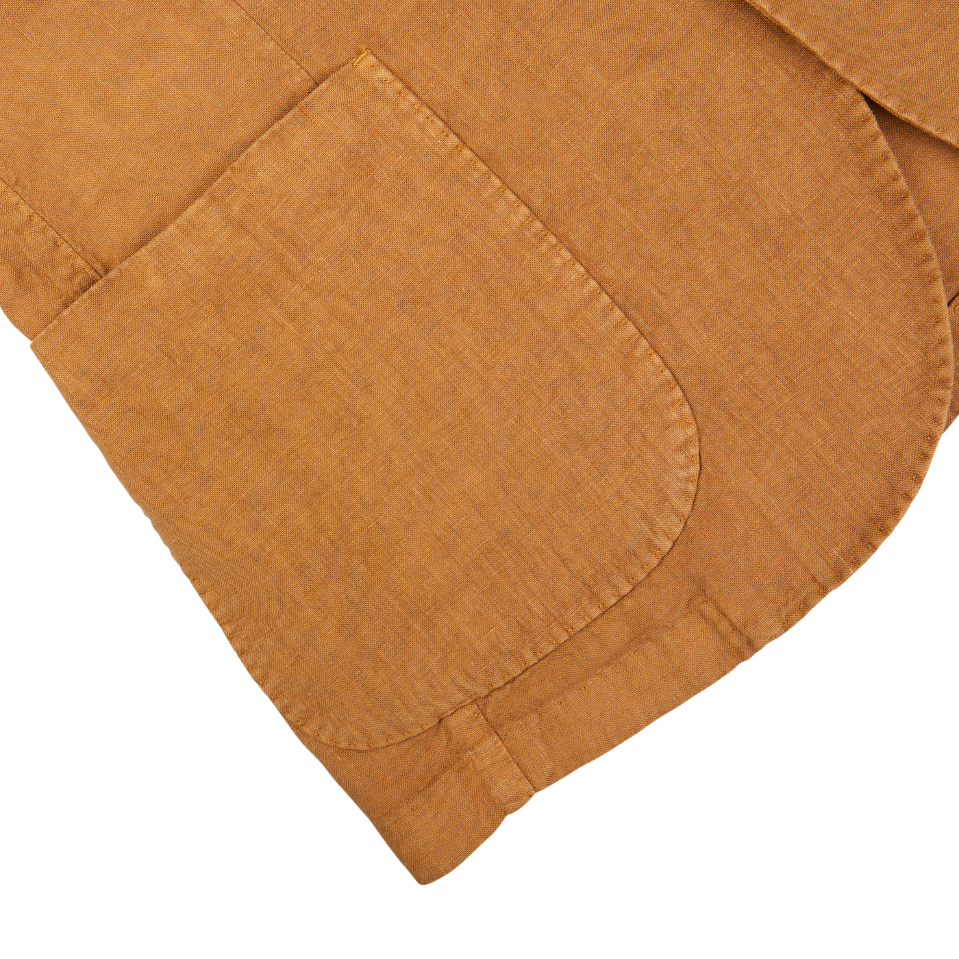 A close-up of a Tobacco Brown Washed Linen Blazer with a pocket detail on a white background by L.B.M. 1911.