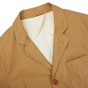A L'Impermeabile Camel Beige Waxed Linen College LL Jacket on a white background.
