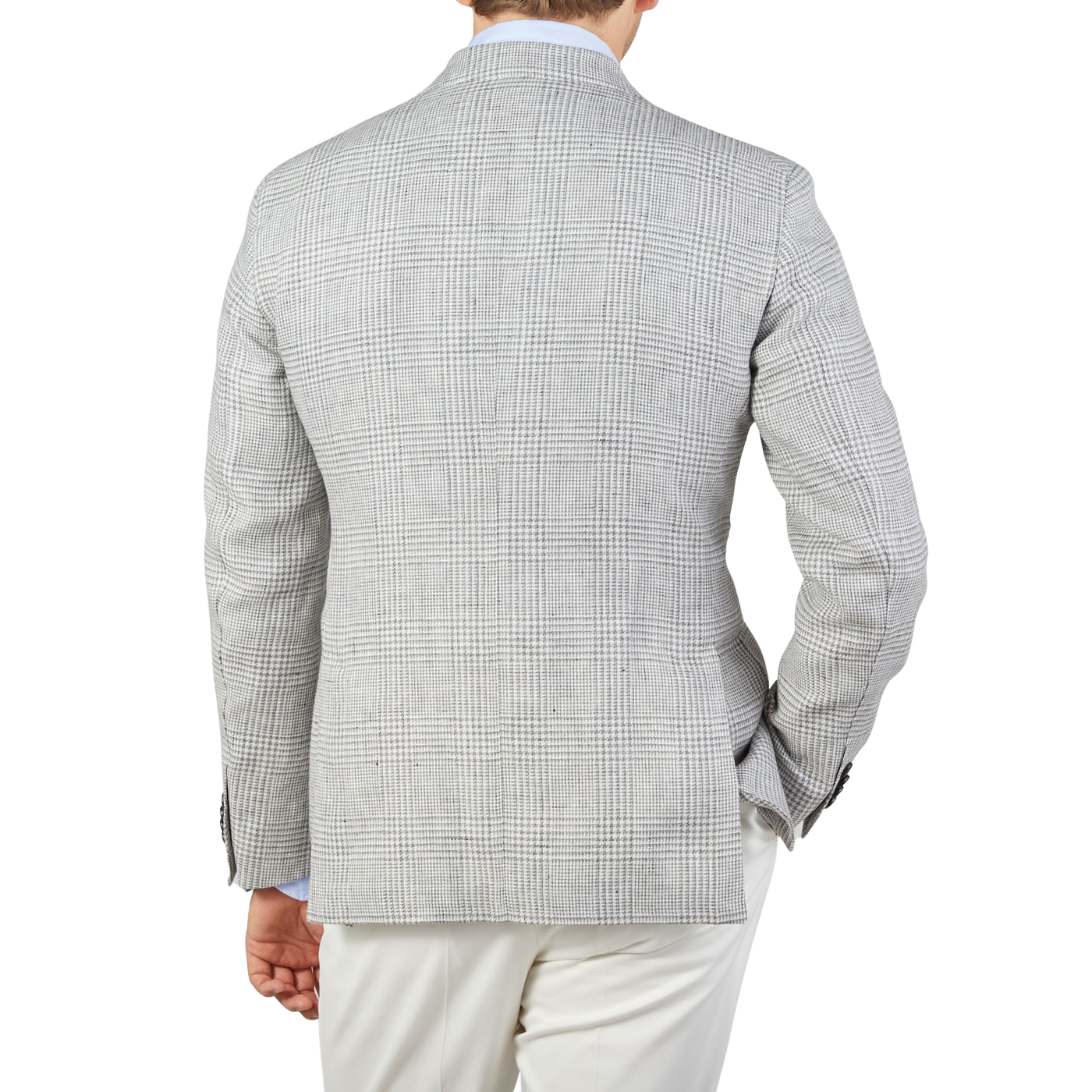 Luigi Bianchi Light Grey Checked Linen Wool Blazer Back