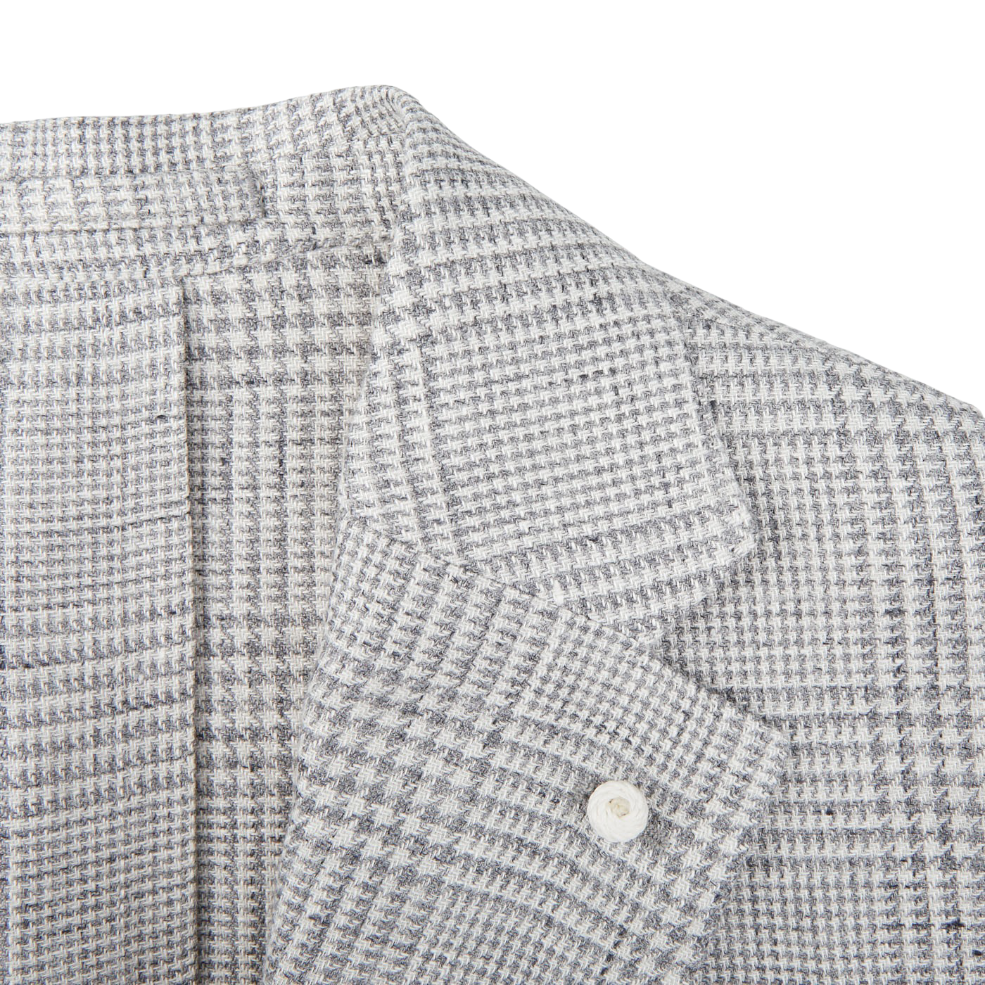 Luigi Bianchi Light Grey Checked Linen Wool Blazer Lapel