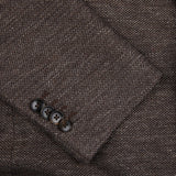 A close up of a Brown Melange Cotton Linen Jersey Blazer with buttons by Luigi Bianchi.