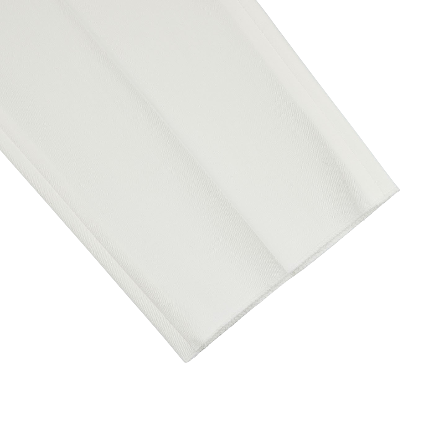 A white plastic sheet on a Luigi Bianchi Off-White Cotton Twill Flat Front Trousers surface.