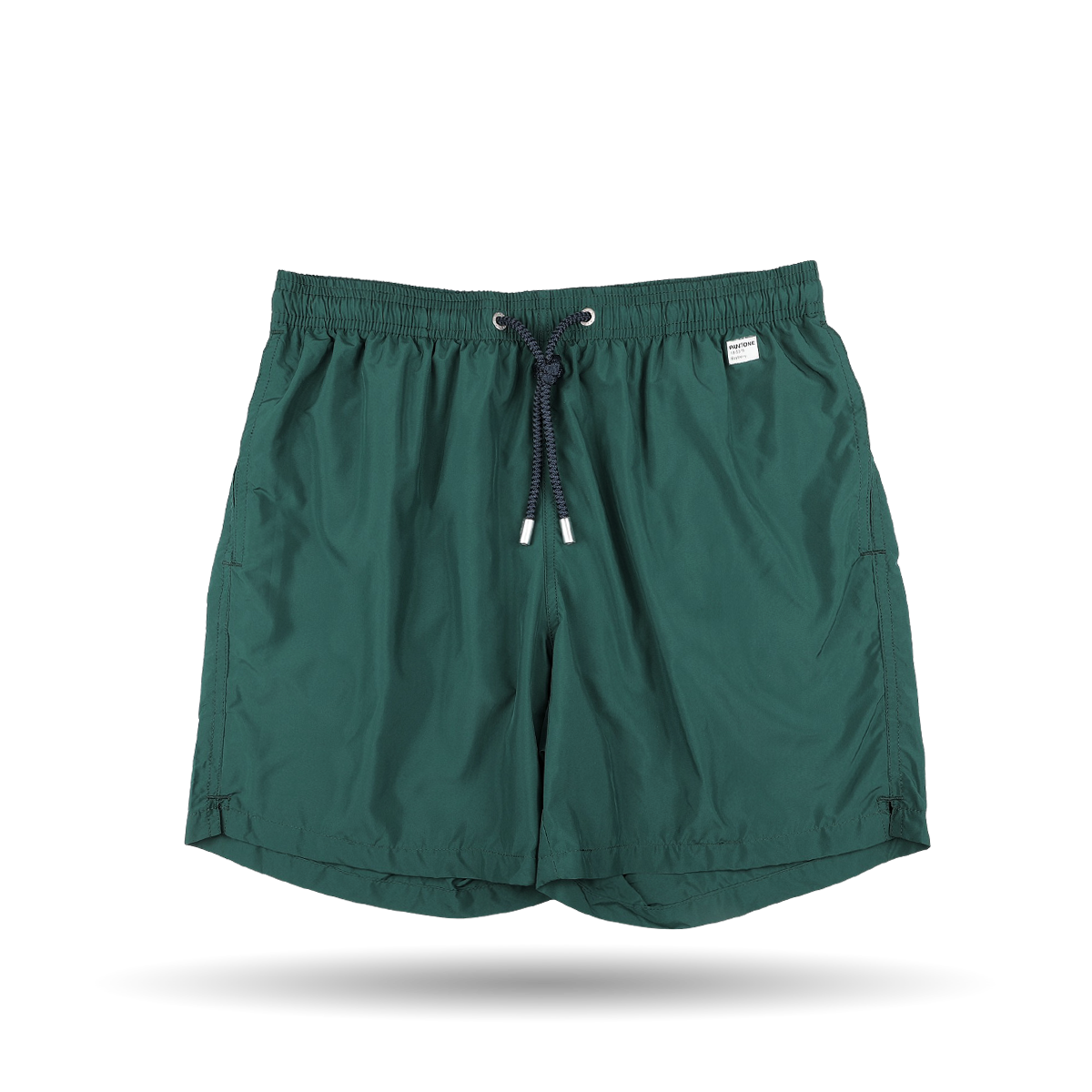 The MC2 Saint Barth British Green Pantone 18-5315 swim shorts feature a quick-drying fabric with an elastic waistband and a small logo tag on the left side, making them perfect for active days at the beach.