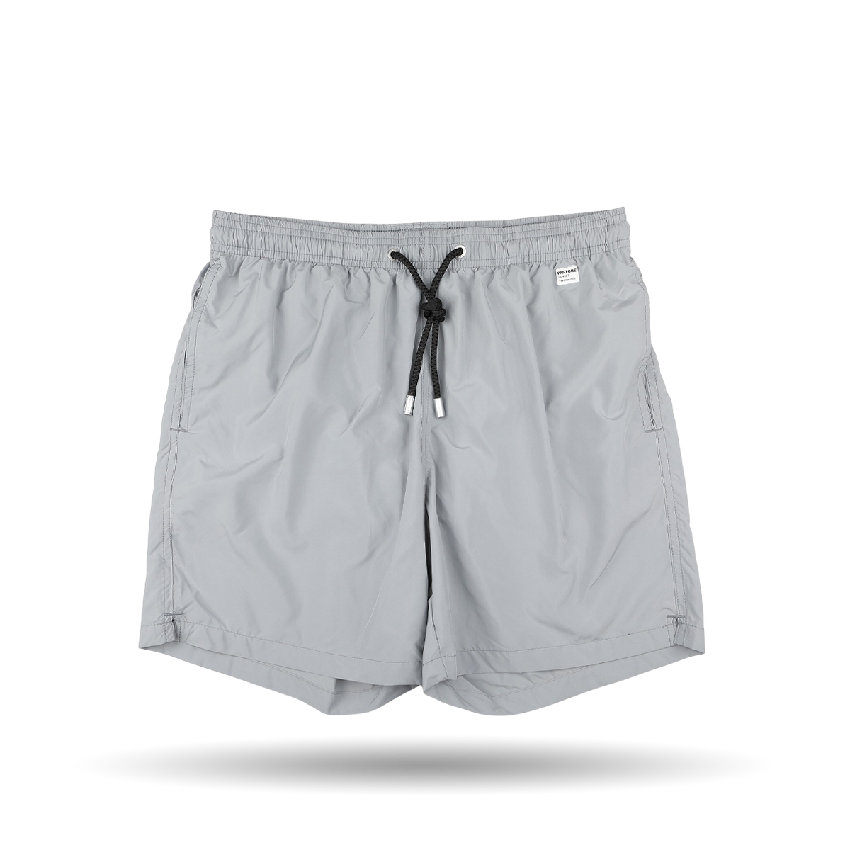 Introducing the Light Grey Pantone 15-4307 Swim Shorts from MC2 Saint Barth, crafted with quick-drying fabric and featuring convenient pockets set against a crisp white background. Ideal for anyone seeking style and functionality in their swimwear.