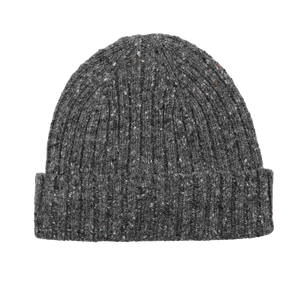 The Grey Melange Wool Donegal Beanie by Mackie exemplifies the craftsmanship of Scottish knitwear, providing a snug fit with its ribbed design. Made from pure wool Donegal, it ensures both warmth and style in every wear.