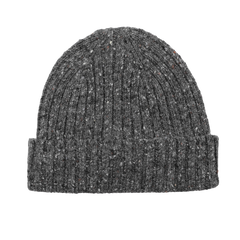 The Grey Melange Wool Donegal Beanie by Mackie exemplifies the craftsmanship of Scottish knitwear, providing a snug fit with its ribbed design. Made from pure wool Donegal, it ensures both warmth and style in every wear.