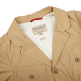 A men's Camel Beige Ripstop Cotton Bush Jacket with a red Manifattura Ceccarelli label made in Italy.