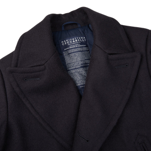 A Navy Blue Heavy Wool Casentino Peacoat with a label by Manifattura Ceccarelli.