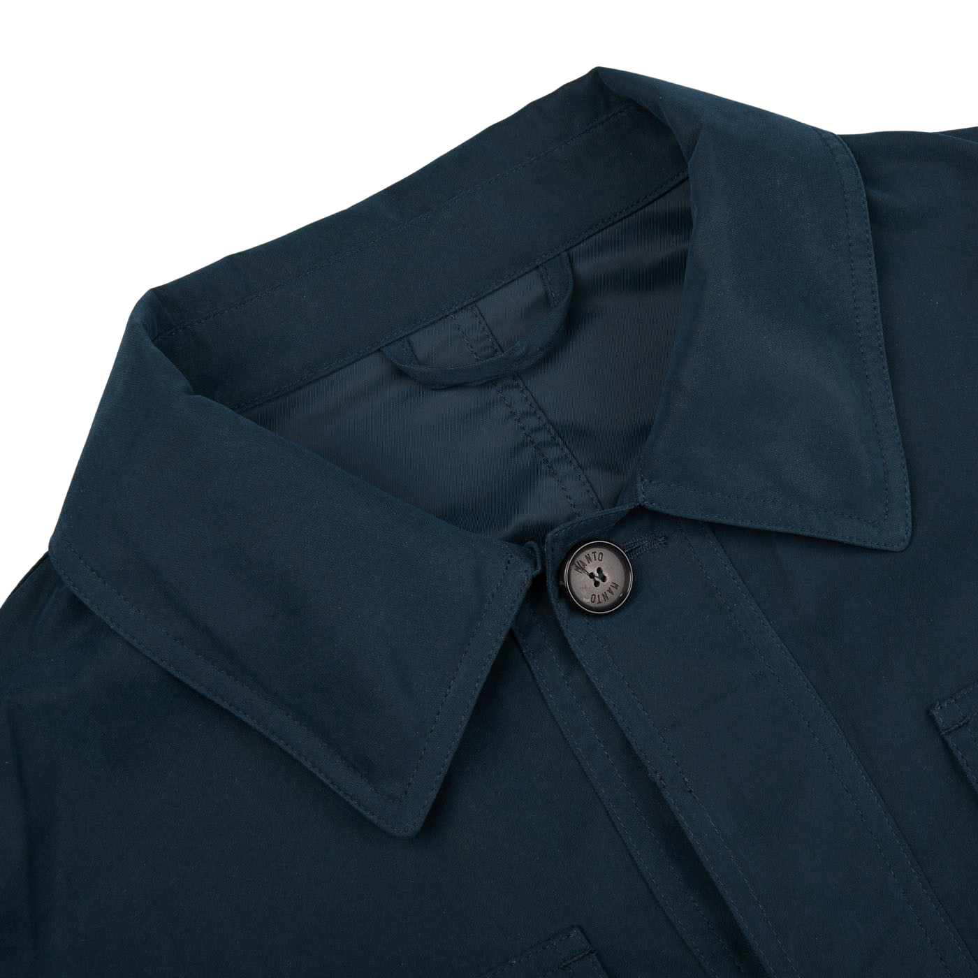 A slim fit Navy Blue Ultrafine Microfiber Safari Jacket with buttons from Manto.