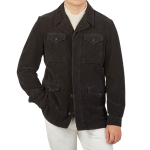 Massimo Alba Dark Grey Cotton Corduroy Field Jacket Front