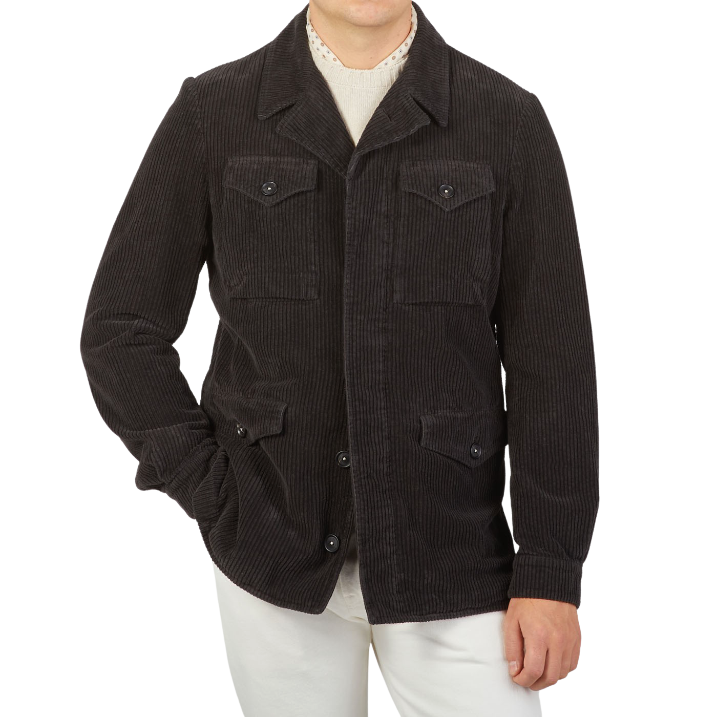 Massimo Alba Dark Grey Cotton Corduroy Field Jacket Front