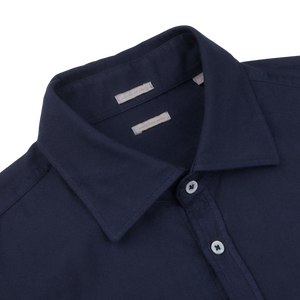 Massimo Alba Navy Blue Cotton Viscose Genova Shirt Collar