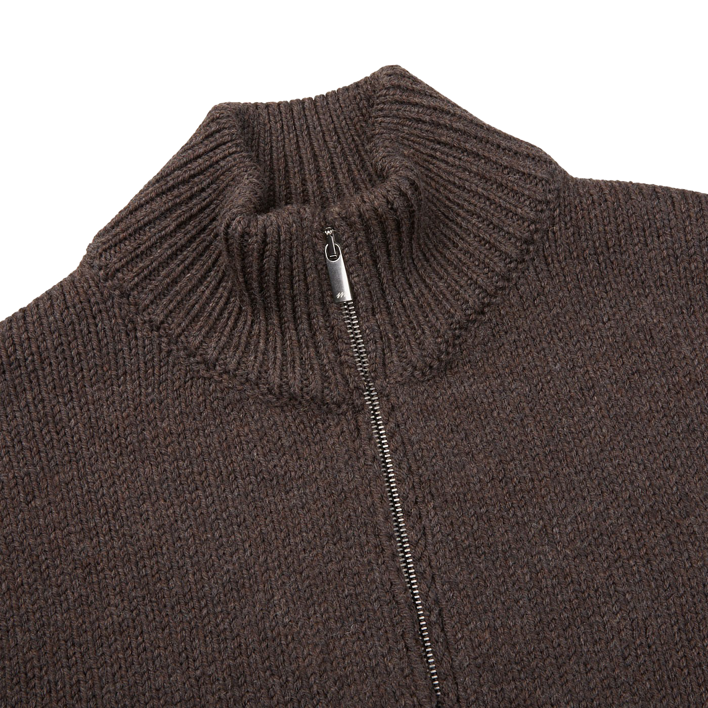 A close up of a Dark Brown Heavy Wool Maxim Zip Jacket by Massimo Alba.