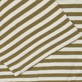 Green and white striped, garment-dyed Olive Green Striped Cotton Linen T-Shirt fabric with a folded corner by Massimo Alba.