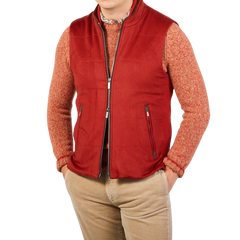 Maurizio Baldassari Paprika Red Water Repellent Pure Cashmere Gilet Front