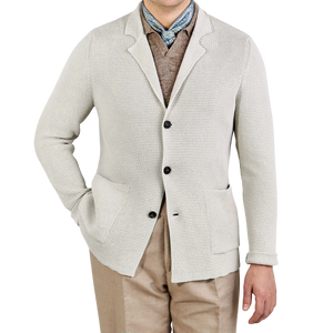 Maurizio Baldassari Sand Beige Knitted Cotton Summer Brenta Jacket Front