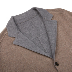 Maurizio Baldassari Taupe Grey Knitted Wool Reversible Swacket Collar