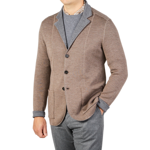 Maurizio Baldassari Taupe Grey Knitted Wool Reversible Swacket Front