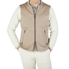 A contemporary Beige Water Repellent Pure Cashmere Gilet - Maurizio Baldassari.