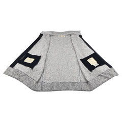 The Blue Melange Summer Mouline Blouson by Maurizio Baldassari features a stylish gray design with two inner zipper pockets and tags on both sides, crafted from a comfortable cotton-viscose blend.