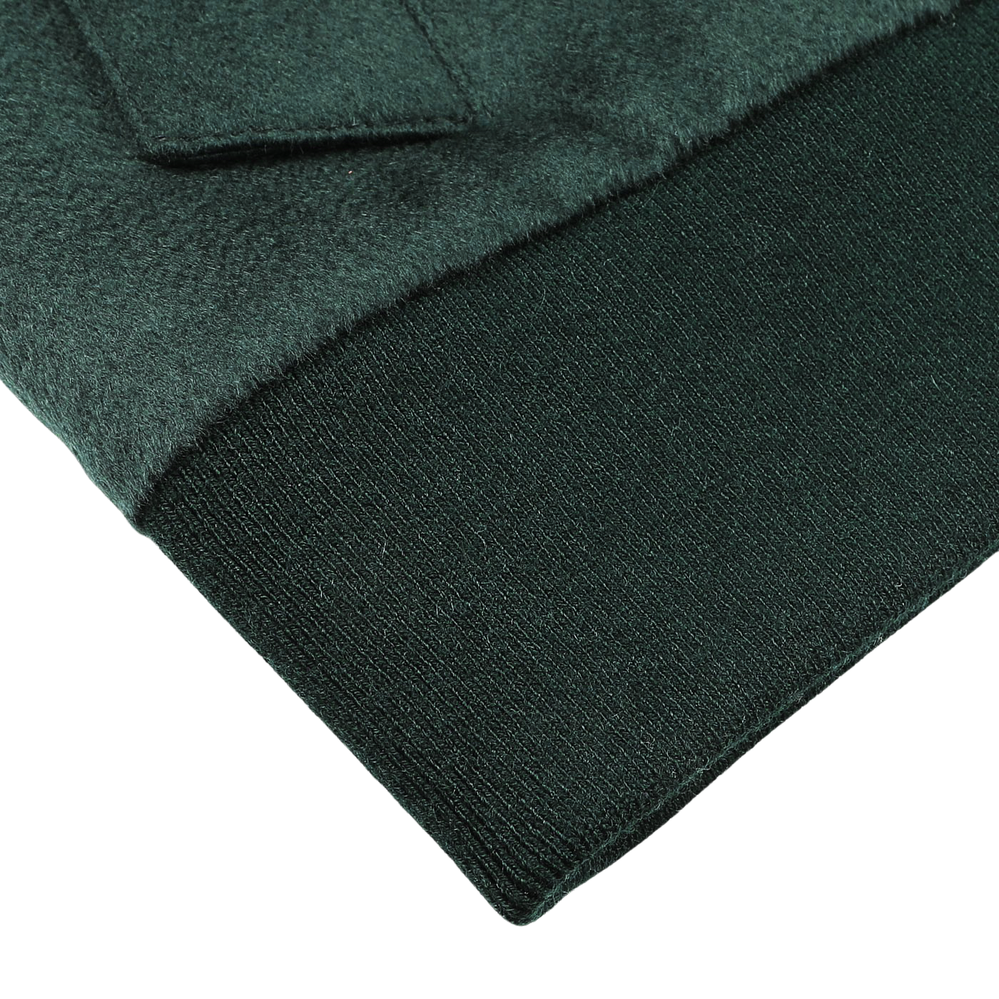 The image shows a close-up of the cuff of a Bottle Green Cashmere Zip Blouson, designed by Maurizio Baldassari.