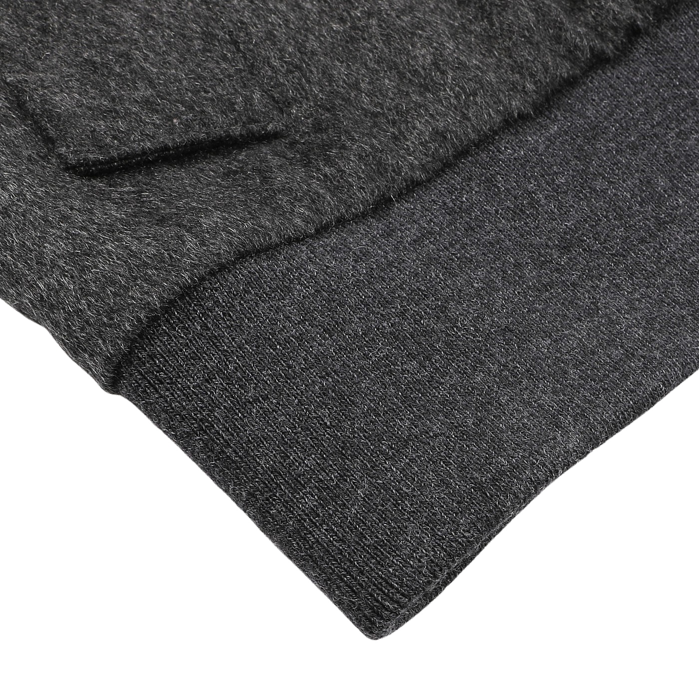 Close-up of the Maurizio Baldassari Charcoal Grey Cashmere Zip Blouson showing the texture and stitching detail near the sleeve and hem.