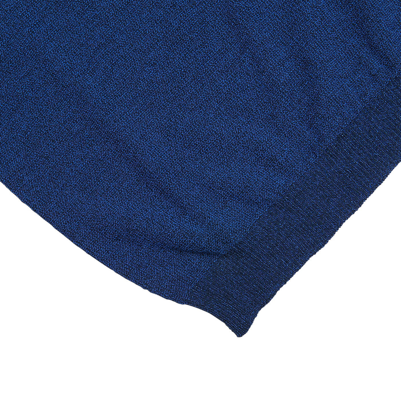 A close up of a Denim Blue Cotton Mouline 1/4 Zip Sweater by Maurizio Baldassari on a white surface.