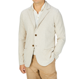 A man wearing a Light Brown Cotton Mouline Swacket by Maurizio Baldassari and tan pants.
