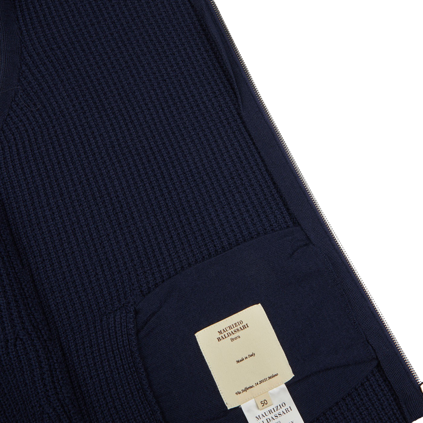 Brera Navy Merino Wool Zip Vest