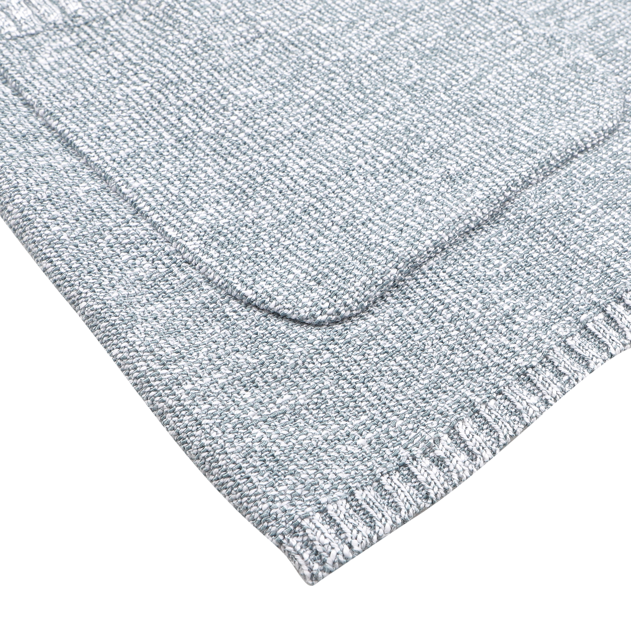 Close-up of light gray textured fabric featuring a woven pattern with neat edges, exuding relaxed luxury. Made from a cotton-viscose blend, it resembles the elegance of the Sky Blue Summer Mouline Knitted Jacket by Maurizio Baldassari.