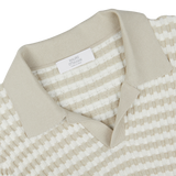 Cream Beige Cotton Rib-Knitted Polo Shirt with a Mauro Ottaviani label on the collar.