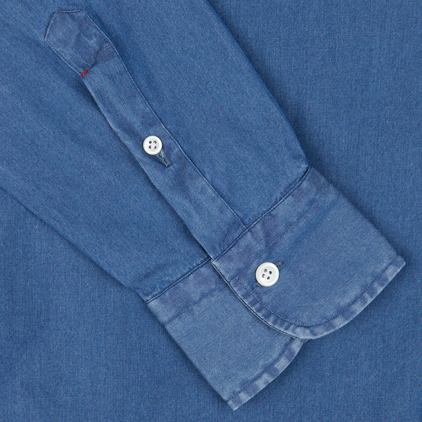 Dark blue Denim Washed Cotton BD Regular Fit Shirt cuff with button closure, crafted by Mazzarelli, an Italian shirtmaker.