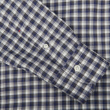 A close up of a Grey Blue Gingham Brushed Cotton Regular Shirt, made by Mazzarelli, an Italian shirtmaker.