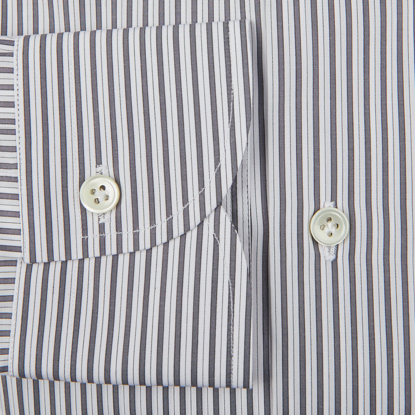 A Mazzarelli White Grey Vintage Striped Cotton BD Slim Shirt.