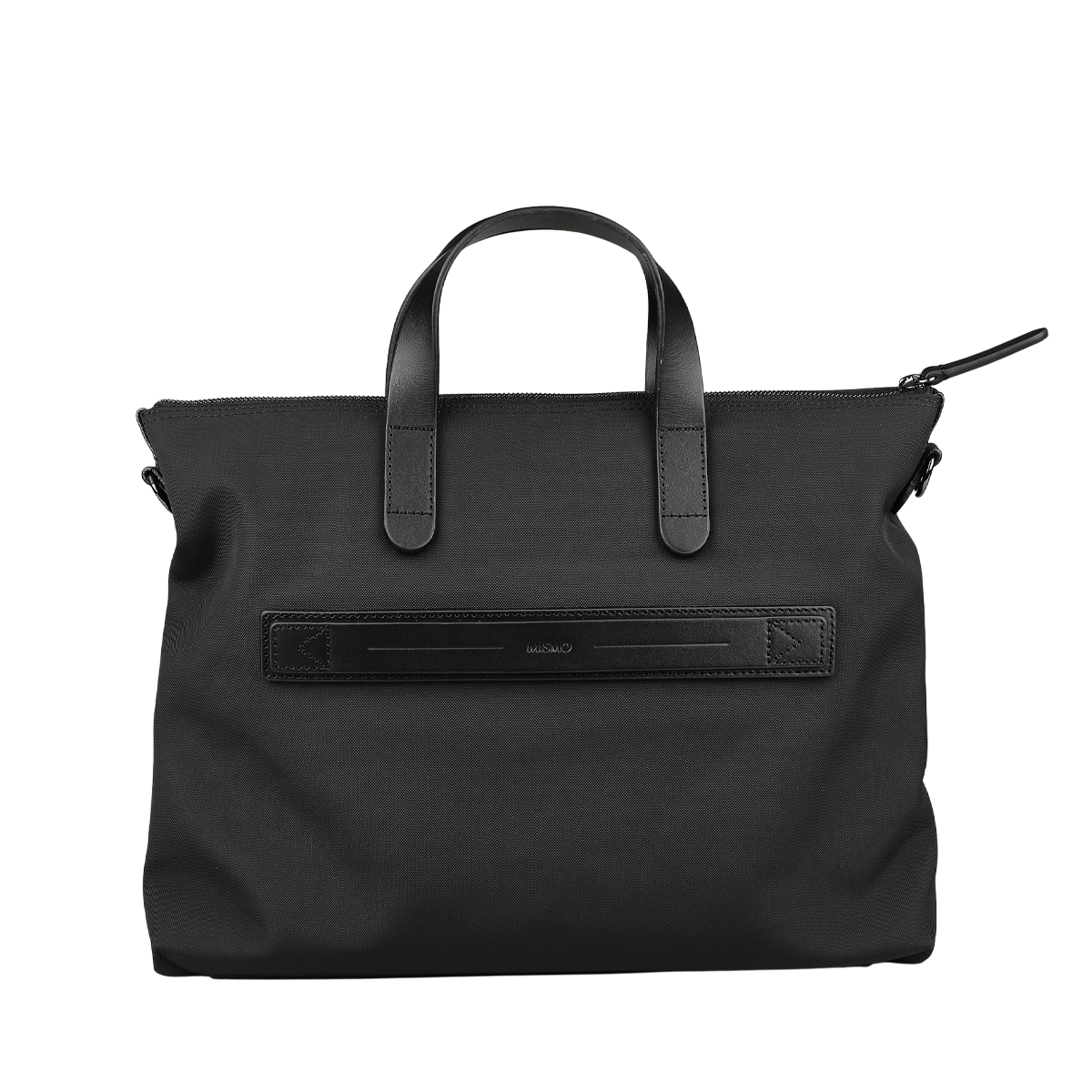 The Eclipse Black M/S Nylon Brief by Mismo is a sleek urban bag with two handles and a zip closure, ideal for city adventures.