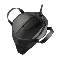 Top view of the Eclipse Black M/S Nylon Brief by Mismo, showing its crafted ballistic nylon design with a zipper and handles. The spacious interior includes a small pocket, ideal for urban bag enthusiasts who value durability and style.