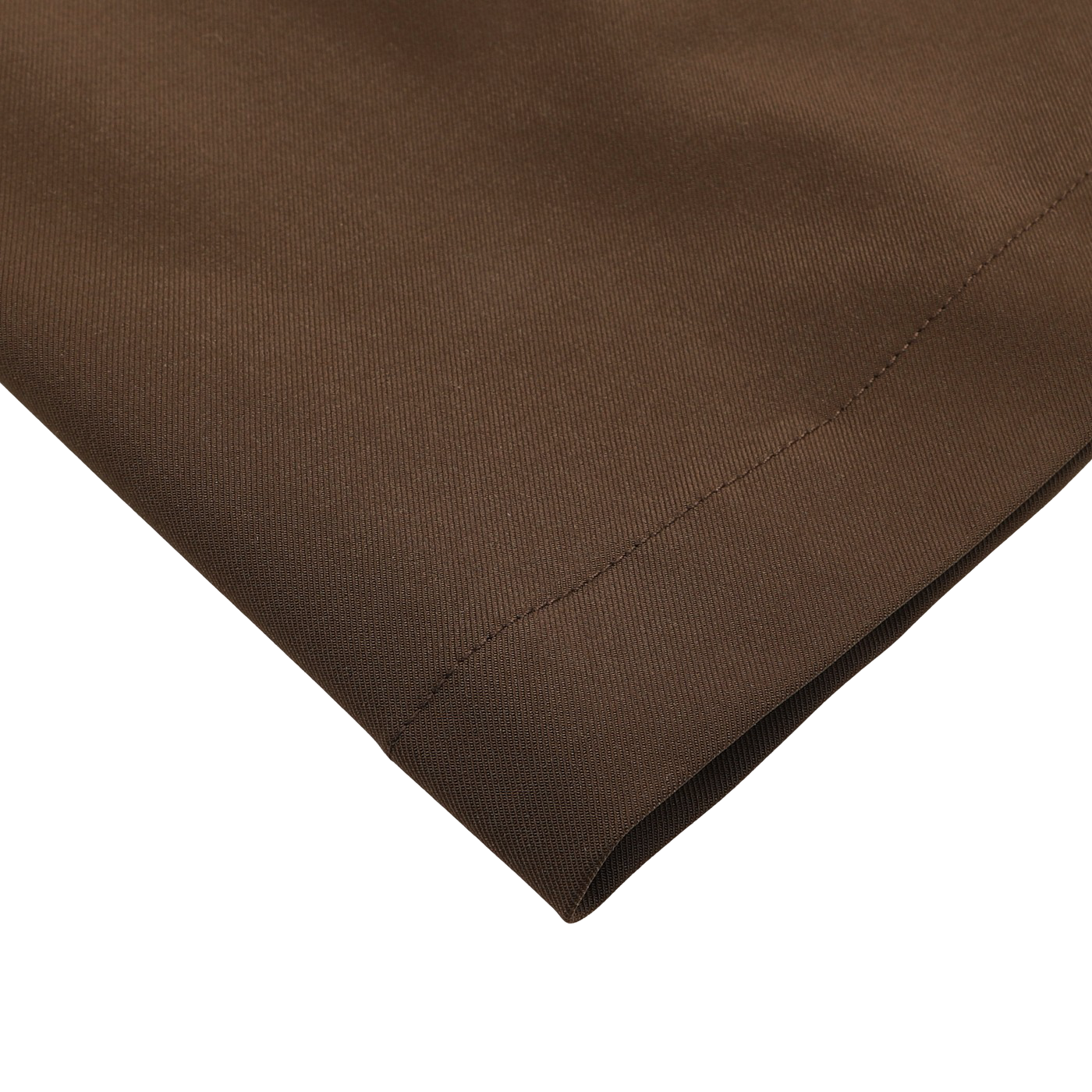 Close-up of Montecore's Dark Brown Aéro Twill Car Coat, showcasing its contemporary design with visible edge stitching, placed on a white surface.