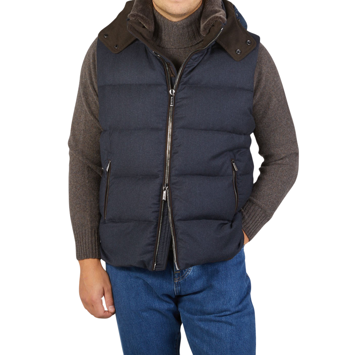 Moorer Navy Blue Nylon Down Padded Blouson