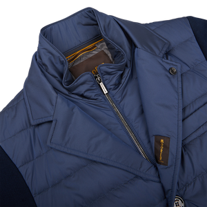 The men's Moorer Ocean Blue Nylon Knitted Sleeve Quilted Jacket.