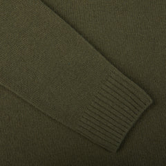 A close up of a Morgano Moss Green Heavy Wool Cashmere Rollneck sweater with a rollneck.