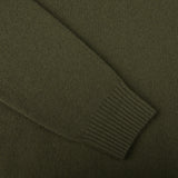 A close up of a Moss Green Wool Cashmere Quarter-Zip Sweater by Morgano.