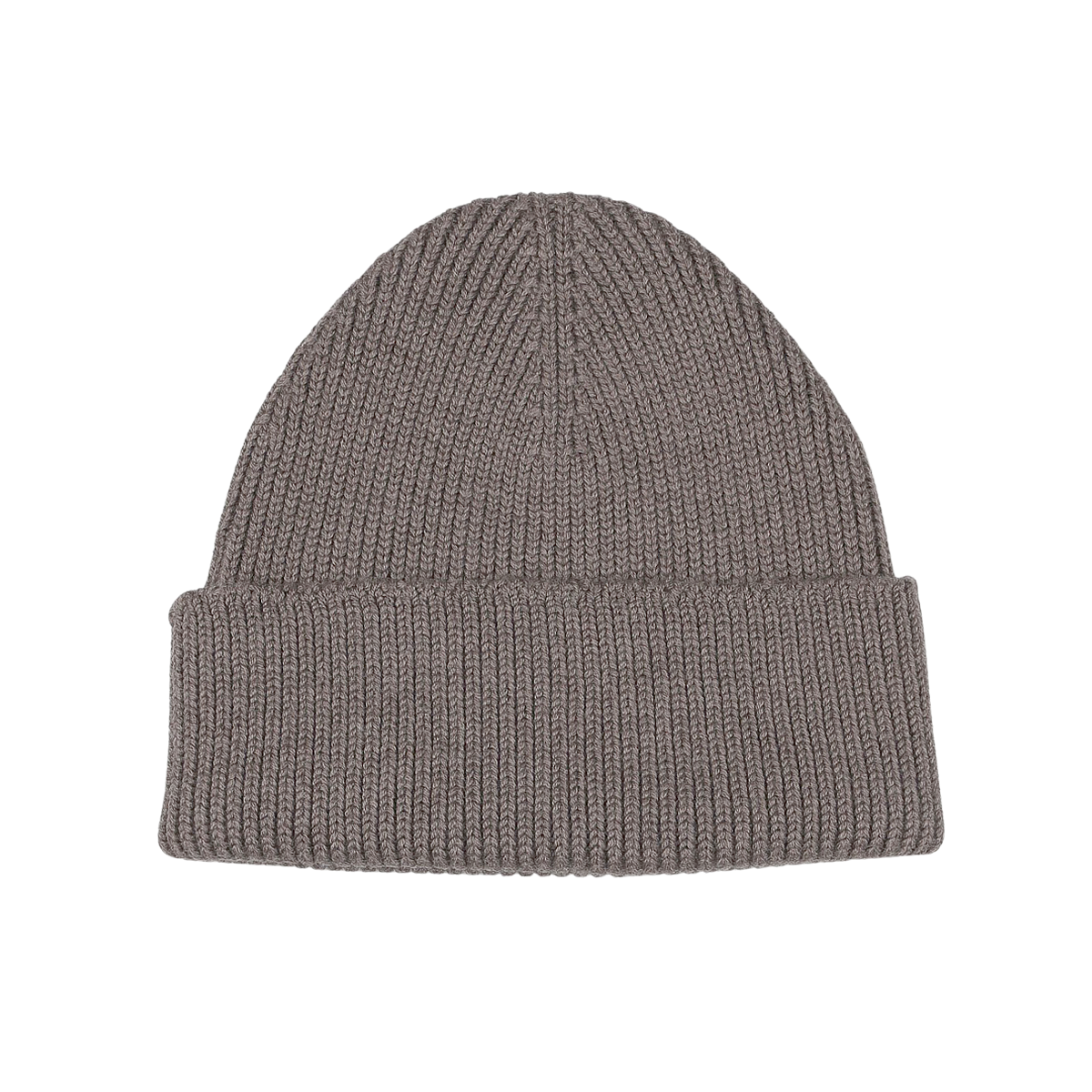 The Taupe Grey Merino Wool Ara Beanie by Nitto is a stylish knit accessory made from soft merino wool, featuring a folded brim and showcased against a plain white background.