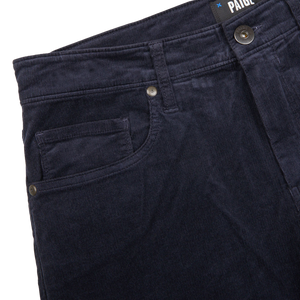 Paige Navy Blue Cotton Corduroy Five Pocket Trousers Edge
