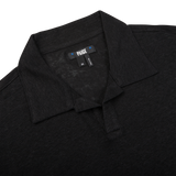 The breathable Paige black linen Capri collar polo shirt for men is made of linen.